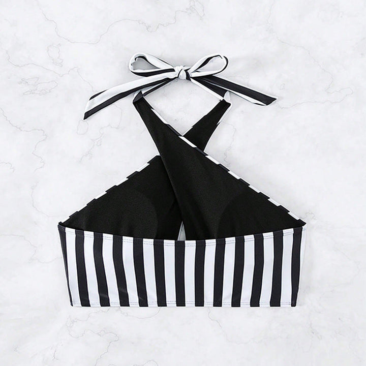 Ladies' sport bikini top with graceful knot and striped design Mune Fashion