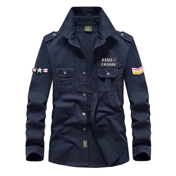 Men's military long-sleeve shirt with embroidered badges and chest pockets Mune Fashion