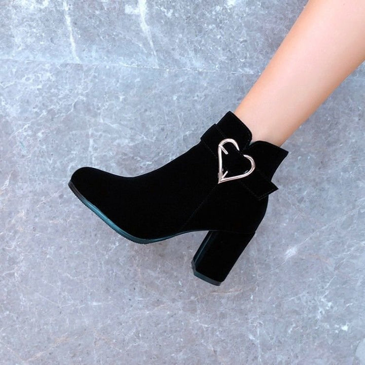 Ladies Elegant Block Heel Ankle Boots with Heart Details Mune Fashion