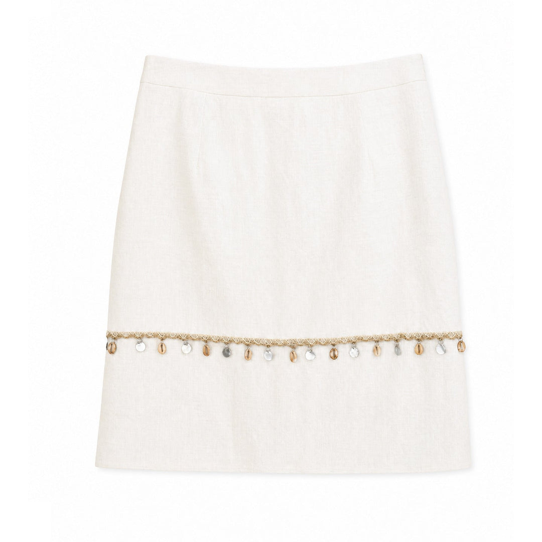 Damen Eleganter Leinenrock mit Zierperlen Mune Fashion
