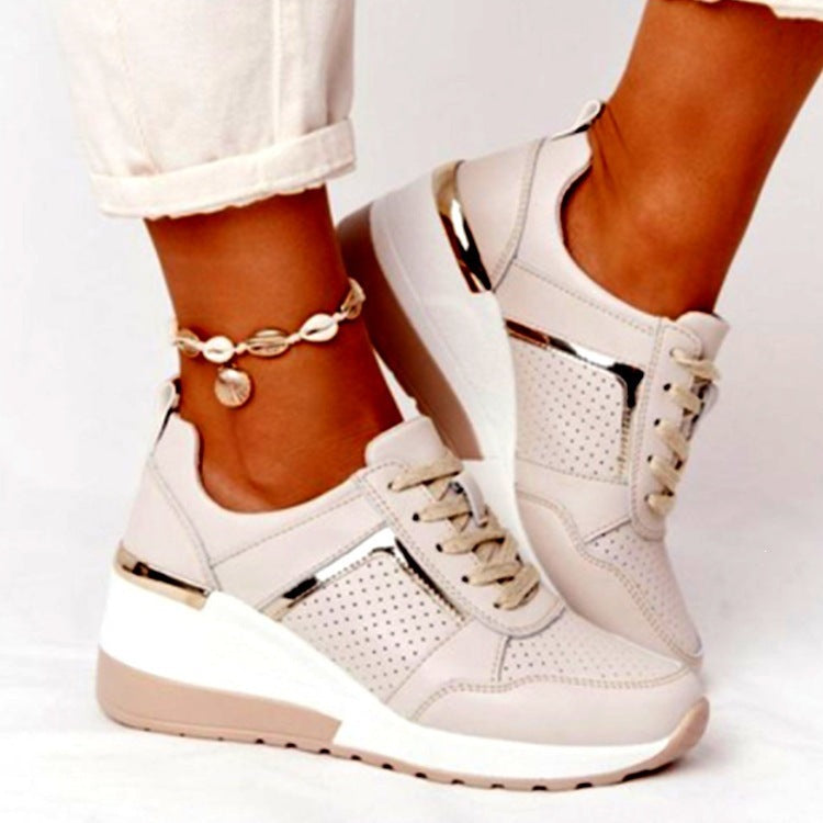 Women's Comfort Wedge Sneakers with perforated upper material and decorative zipper Mune Fashion