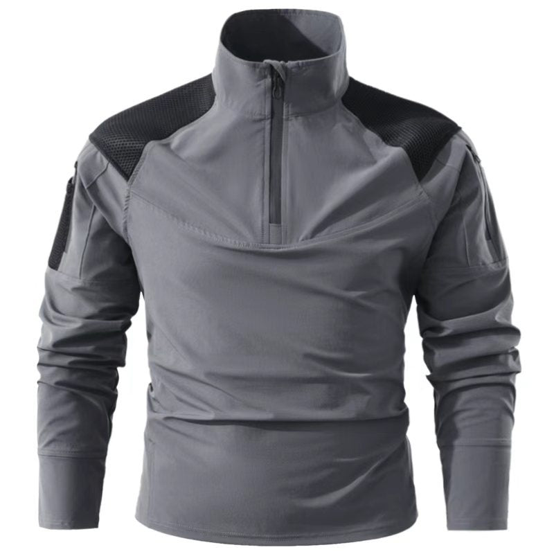 Men's tactical combat field shirt with half zipper, breathable mesh shoulders, and multifunctional arm pockets Mune Fashion