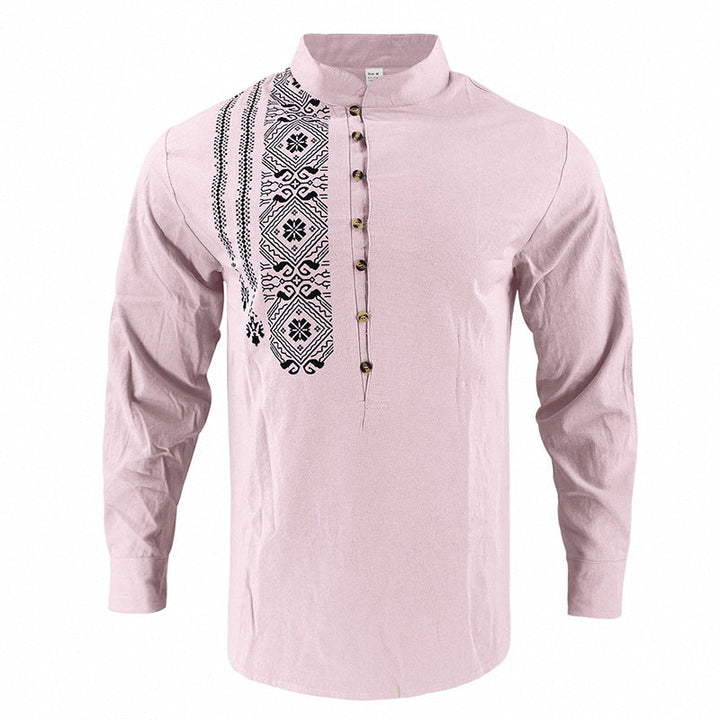 Men's embroidered cotton kurta shirt with stand collar Mune Fashion
