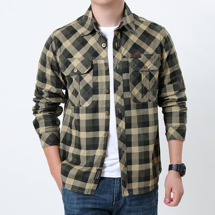 Men's Checkered Long Sleeve Shirt with Pockets Mune Fashion