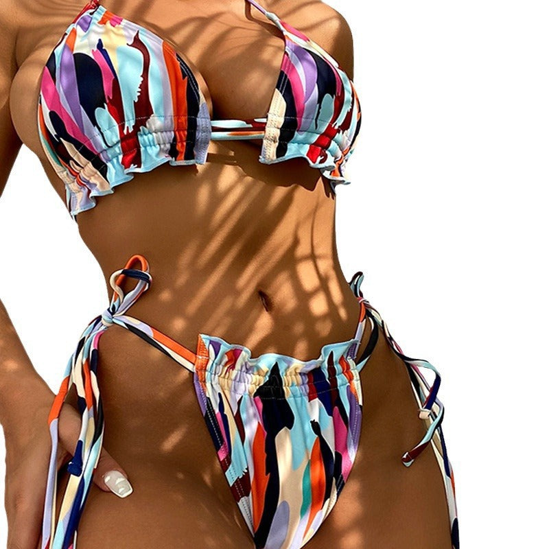 Women's triangle bikini with adjustable straps and ruffle design Mune Fashion