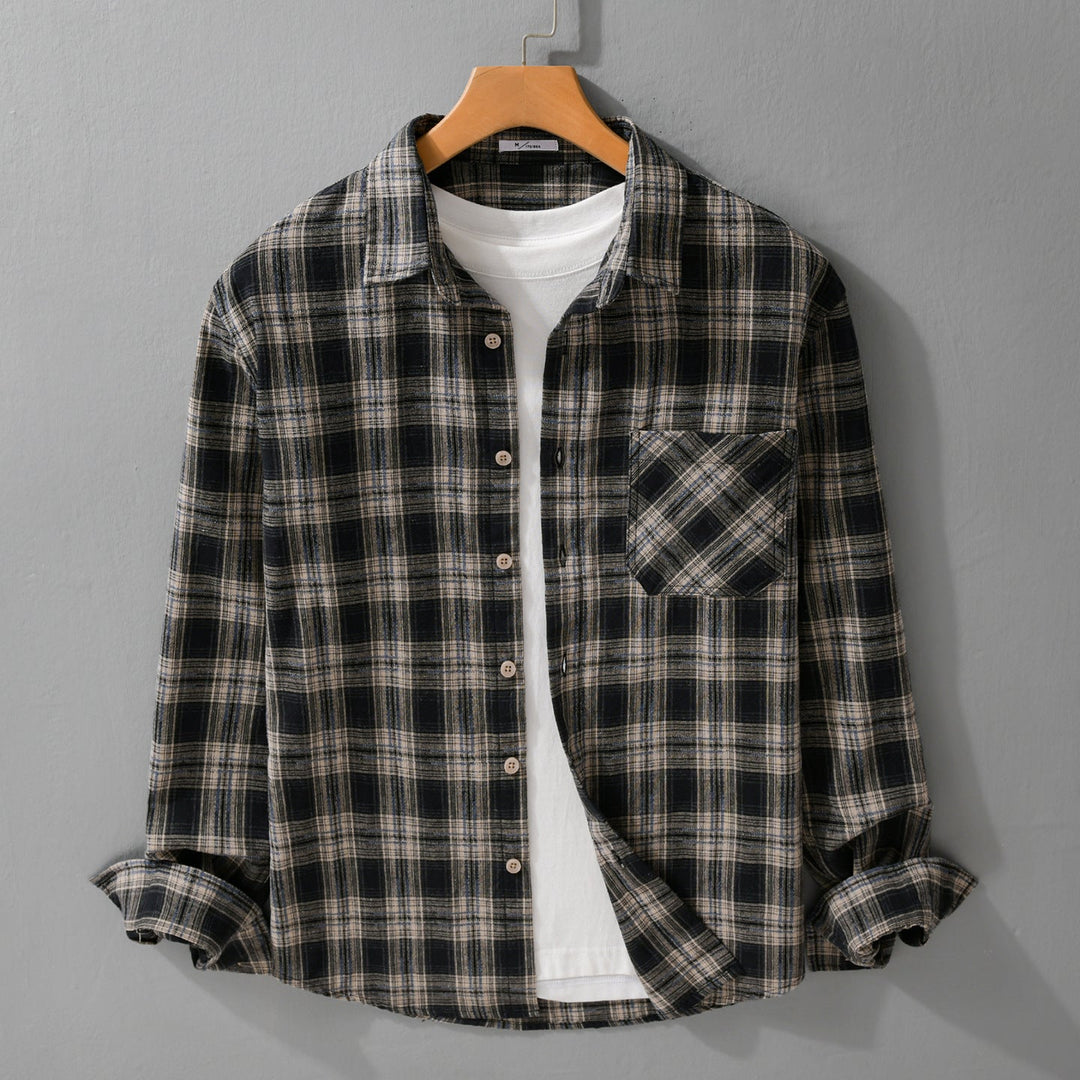 Men's Checked Flannel Overshirt in Vintage Look with Patch Chest Pocket and Casual Fit Mune Fashion
