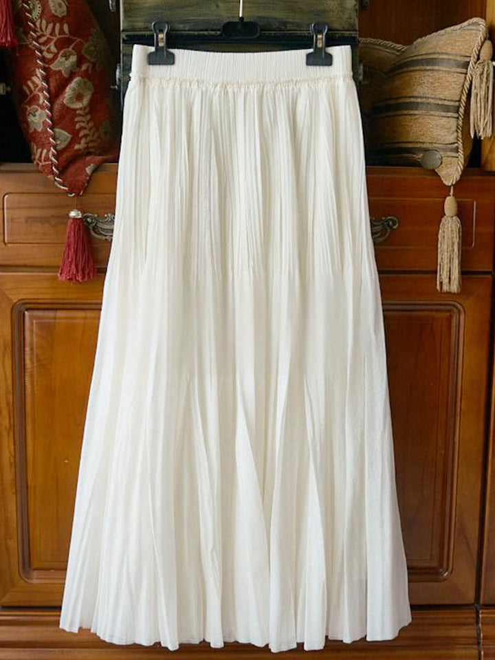 Women's longer pleated maxi skirt with high elastic waistband and multi-layer chiffon look Mune Fashion