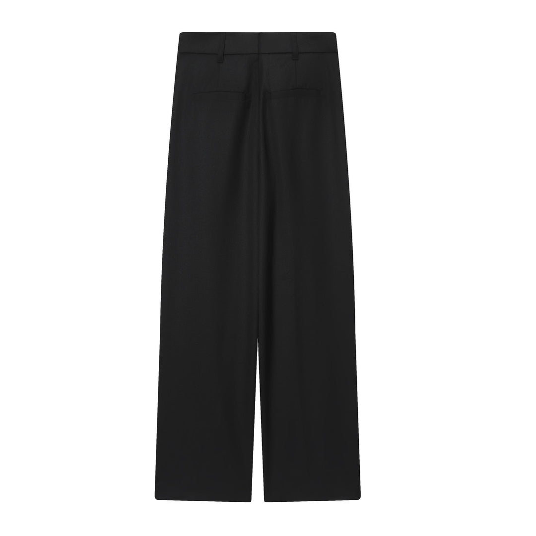 Women's wrap pants with wide leg, decorative eyelet waistband and draped overlapping skirt detail Mune Fashion