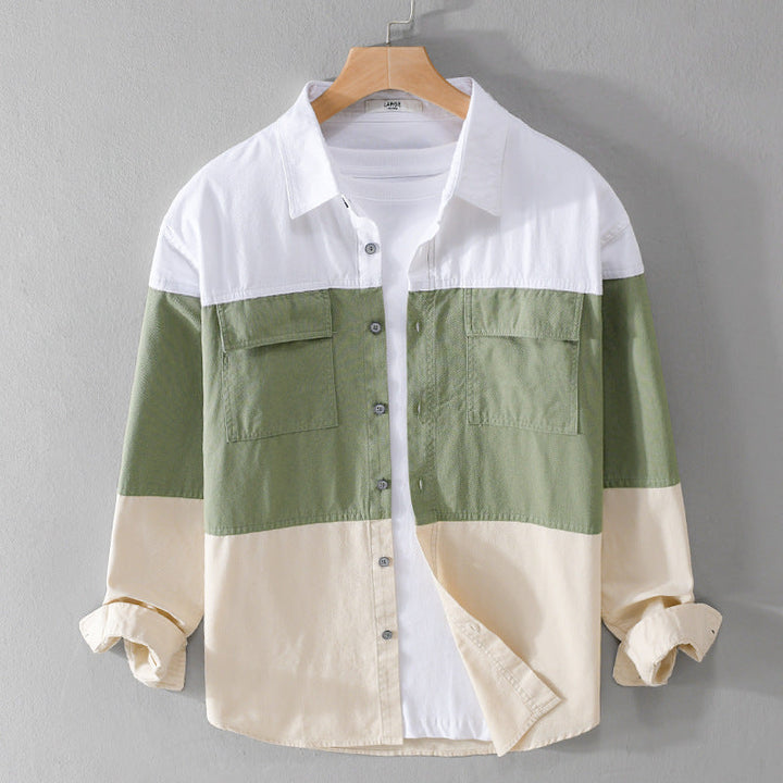 Men's Colorblock Overshirt in Shirt Jacket Style with Chest Pockets and Relaxed Fit Mune Fashion