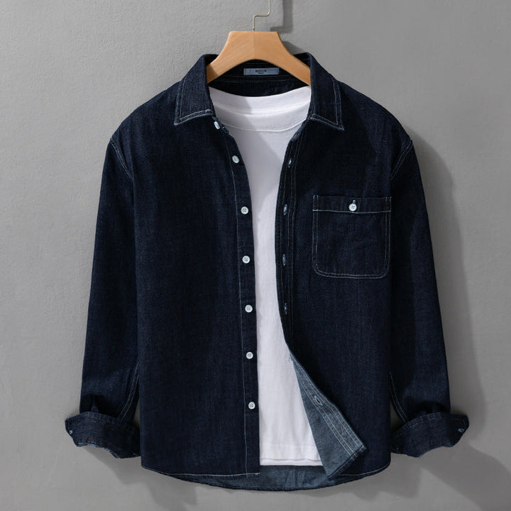 Men's denim overshirt made of cotton twill with chest pocket and contrast stitching Mune Fashion