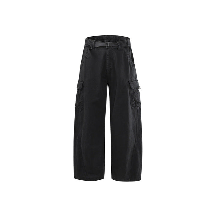 Herren Lässige weite Canvas-Cargo-Hose mit elastischem Tunnelzugbund und integriertem Webgürtel Mune Fashion