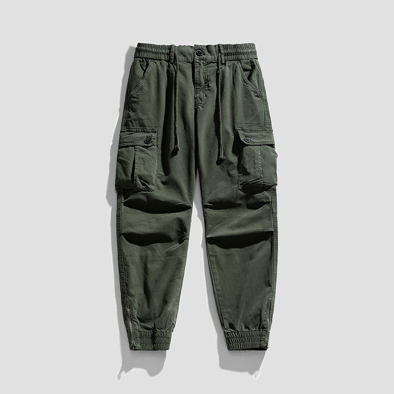 Herren Funktionale Cargohose im Joggerstil mit Tunnelzugbund, aufgesetzten Klapptaschen und Reißverschluss-Saum Mune Fashion