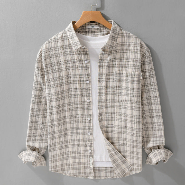 Men's Checked Cotton Overshirt in Relaxed Fit with Chest Pocket and Soft-Touch Mune Fashion
