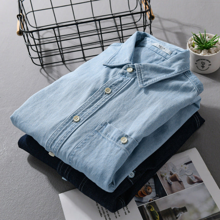 Men's denim overshirt made of cotton twill with chest pocket and contrast stitching Mune Fashion
