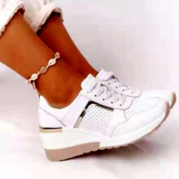 Women's Comfort Wedge Sneakers with perforated upper material and decorative zipper Mune Fashion