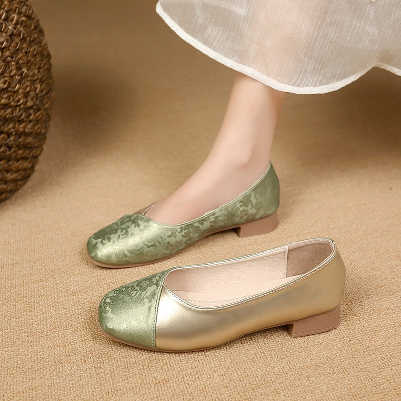 Women's Elegant Ballet Flats with Metallic and Floral Accents