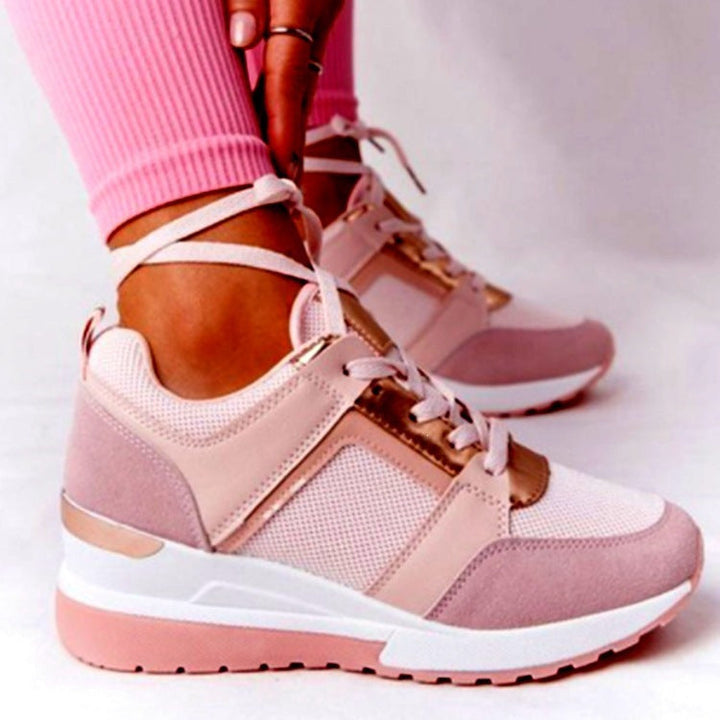 Women's Comfort Wedge Sneakers with perforated upper material and decorative zipper Mune Fashion