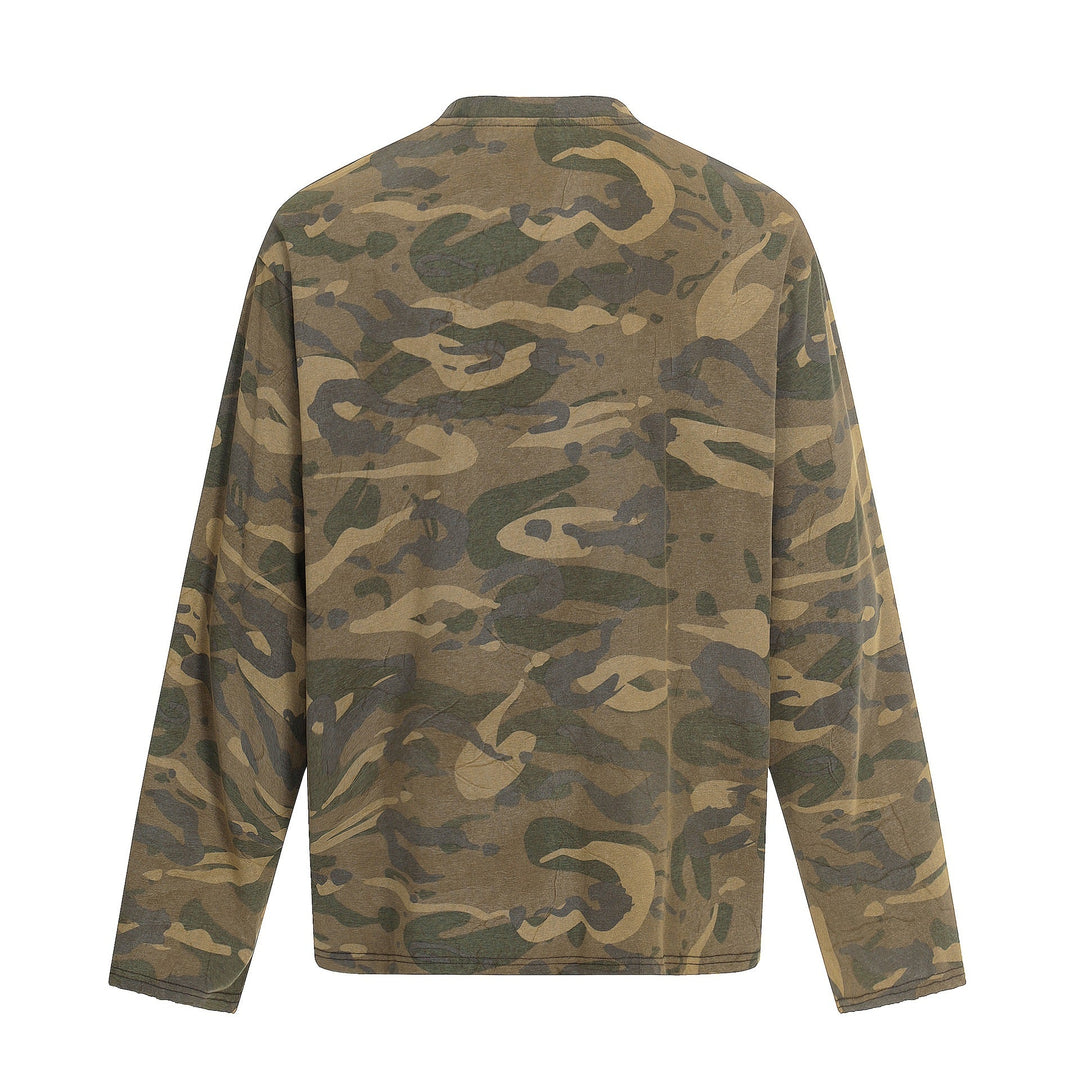 Men's camouflage long sleeve shirt in used look with round neckline and vintage print Mune Fashion
