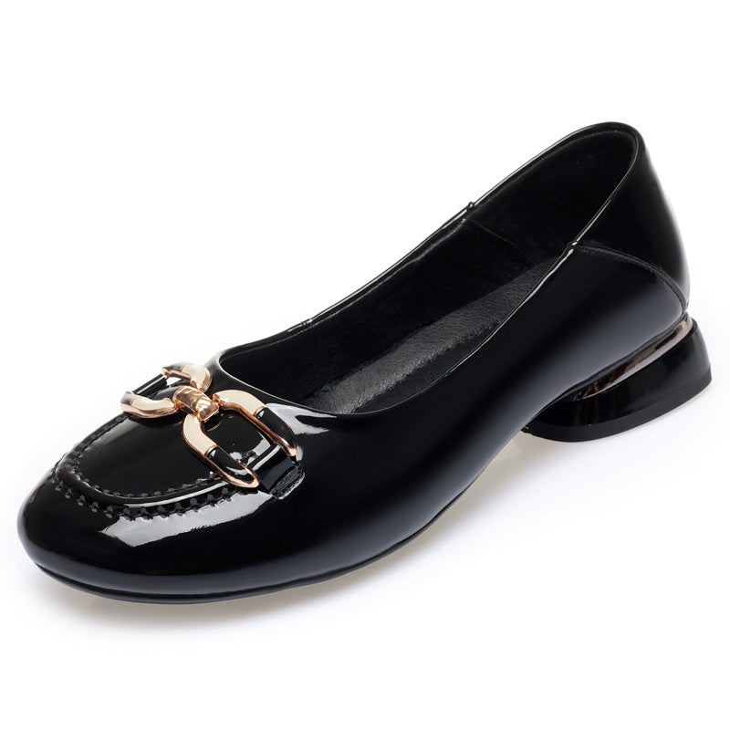 Elegant Women's Ballet Flats with Chain Detail and Block Heel