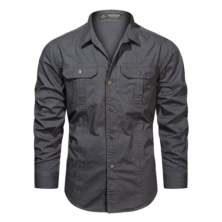 Men's long-sleeved cotton shirt with chest pockets and fitted cut Mune Fashion