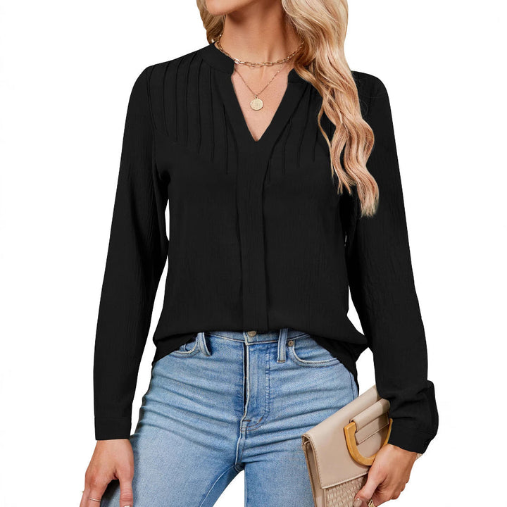 Ladies Fine Viscose Long Sleeve Blouse with Knife Pleats at the Top and Concealed Button Placket Mune Fashion