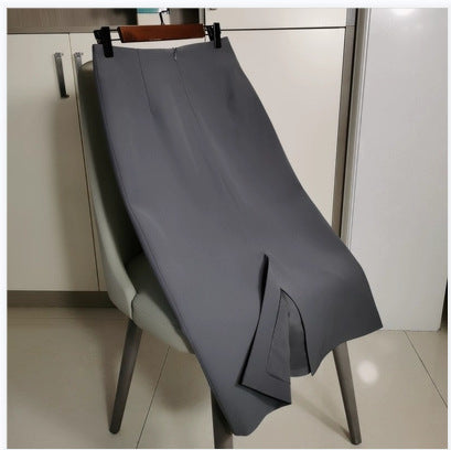Women's tailored midi skirt with back slit, figure-flattering darts, and concealed zipper Mune Fashion