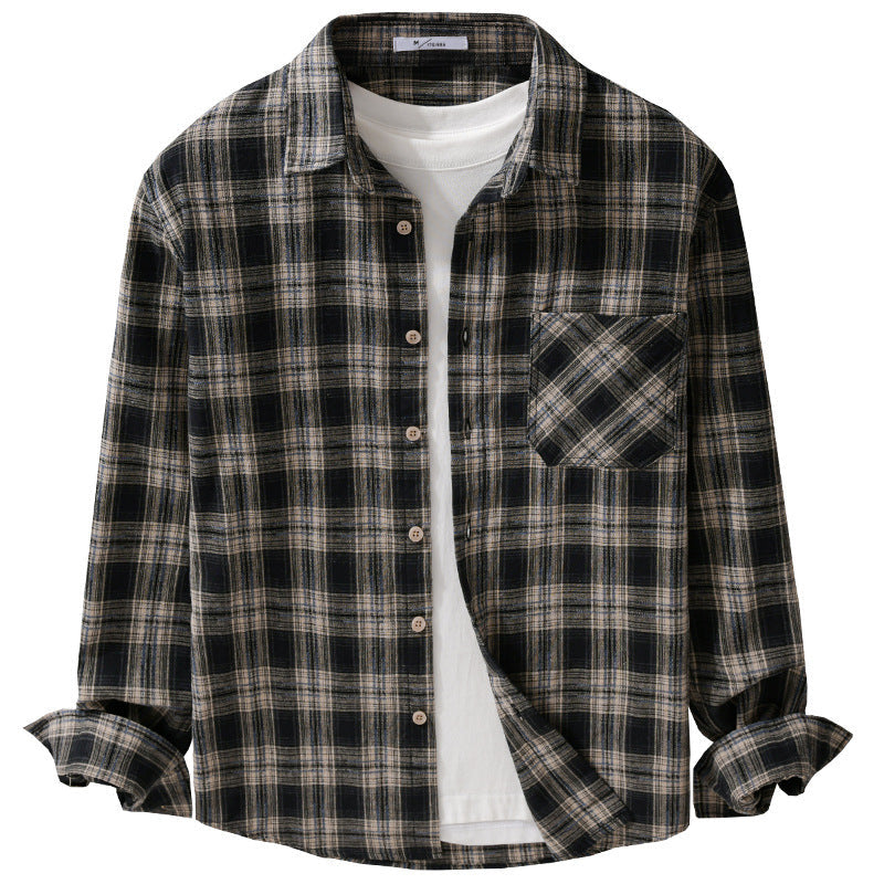 Men's Checked Flannel Overshirt in Vintage Look with Patch Chest Pocket and Casual Fit Mune Fashion
