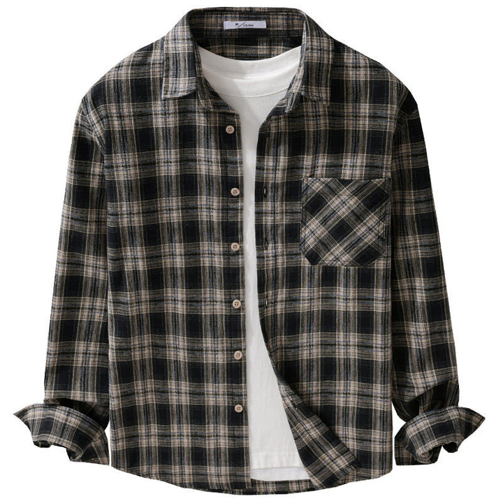 Men's Checked Flannel Overshirt in Vintage Look with Patch Chest Pocket and Casual Fit Mune Fashion