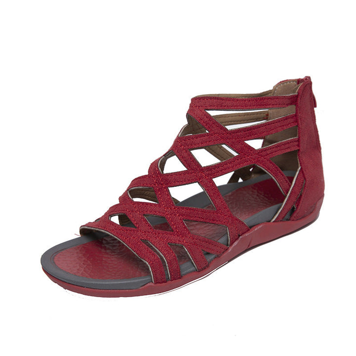 Women’s buckle sandals with braided lattice design, cushioned comfort footbed, and practical heel zipper Mune Fashion