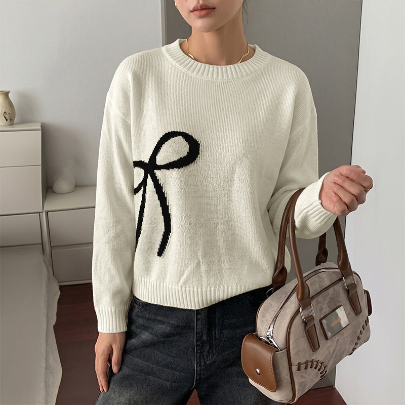 Women's Fashionable Sweater with Bow Motif Mune Fashion