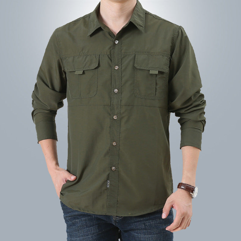 Men's breathable travel safari shirt with double-flap breast pockets, roll-up sleeve system and wrinkle-free cotton blend Mune Fashion