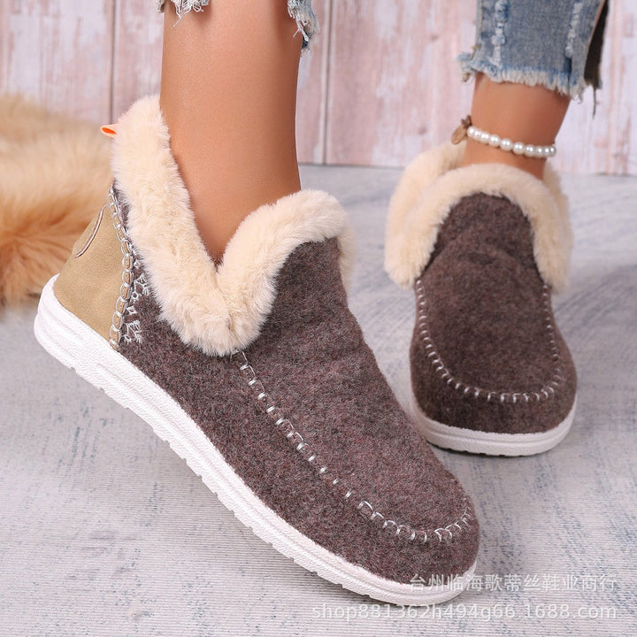 Ladies Padded Short Boot Slippers with Faux Fur Collar and Non-Slip Rubber Sole Mune Fashion