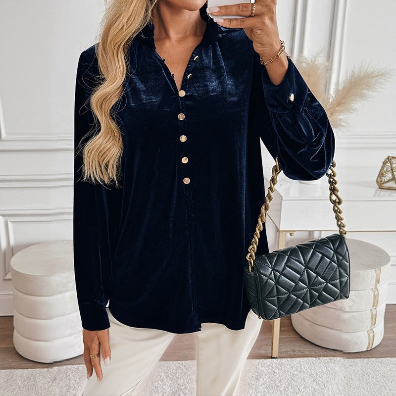 Ladies Elegant Velvet Top with Button Details Mune Fashion