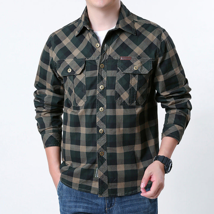 Men's Checkered Long Sleeve Shirt with Pockets Mune Fashion