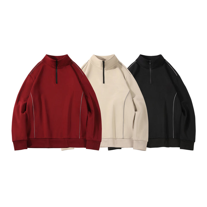 Herren Halfzip-Sweatshirt mit Stehkragen, reflektierenden Kedernähten und geripptem Saum Mune Fashion