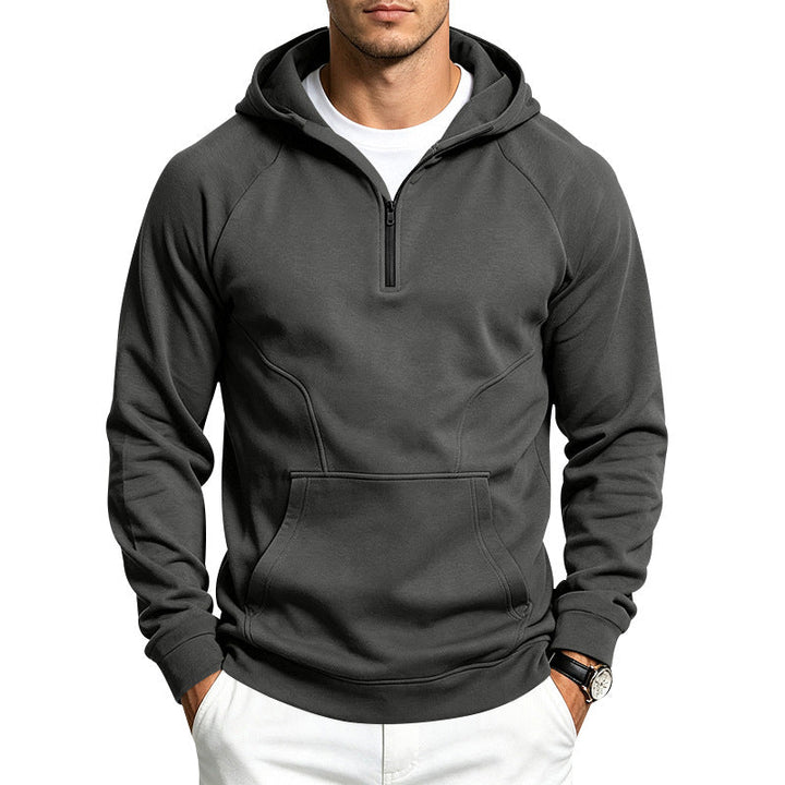 Men's Hoodie with Half Zipper, Sporty Slim Fit and Kangaroo Pocket Mune Fashion