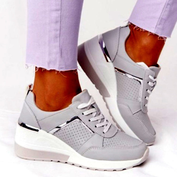 Women's Comfort Wedge Sneakers with perforated upper material and decorative zipper Mune Fashion