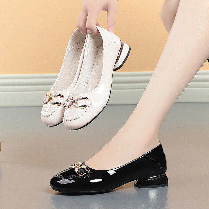 Elegant Women's Ballet Flats with Chain Detail and Block Heel