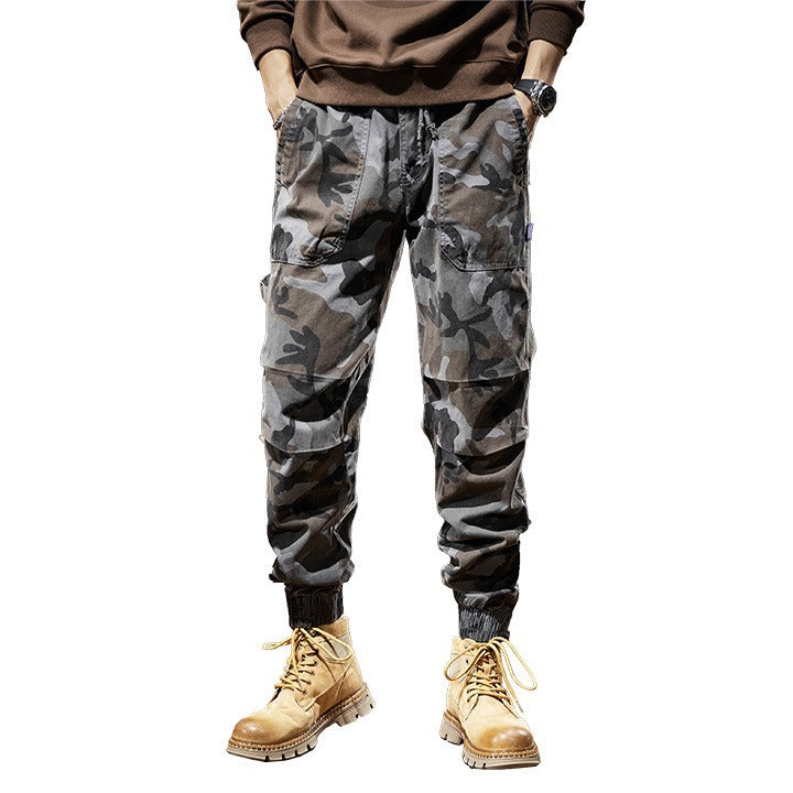 Herren Camouflage-Cargo-Jogginghose mit Tunnelzug, Knieabnähern und geripptem Knöchelabschluss Mune Fashion