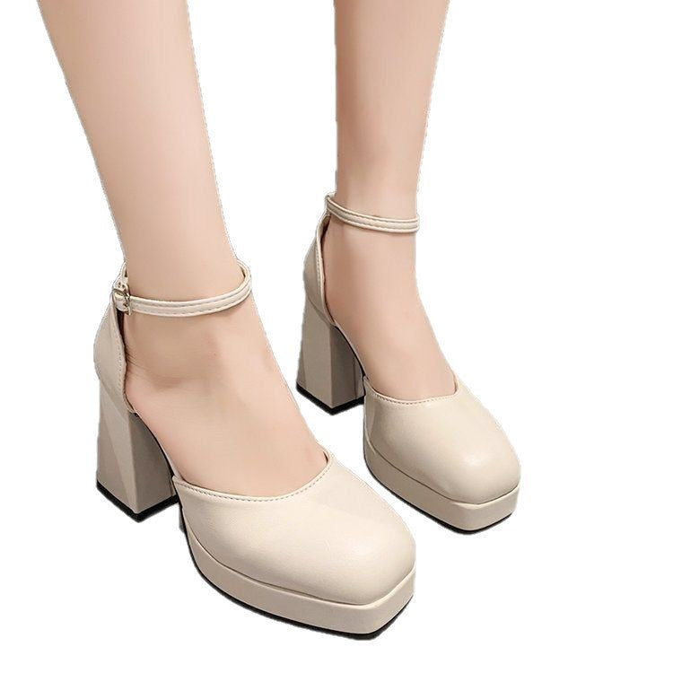 Women's Mary-Jane pumps with square toe box, platform and sturdy block heel Mune Fashion