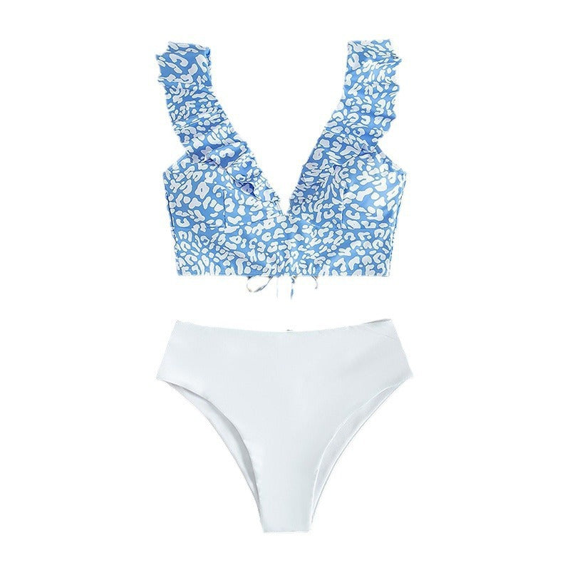 Women's Triangle Bikini with Ruffle Details and Animal Print Mune Fashion