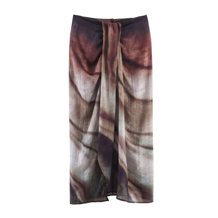 Women's flowing maxi skirt with draping at the waistband and floral watercolor print Mune Fashion