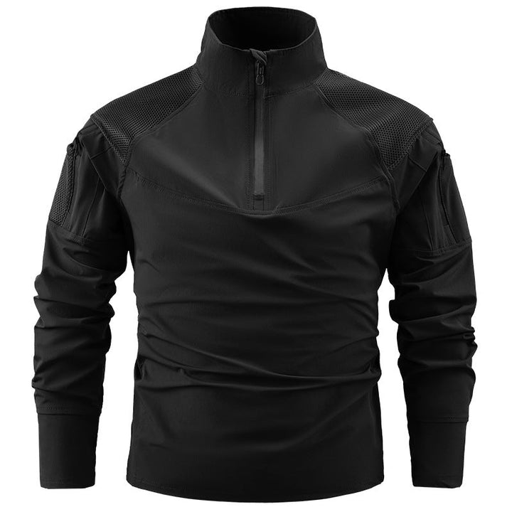 Men's tactical combat field shirt with half zipper, breathable mesh shoulders, and multifunctional arm pockets Mune Fashion