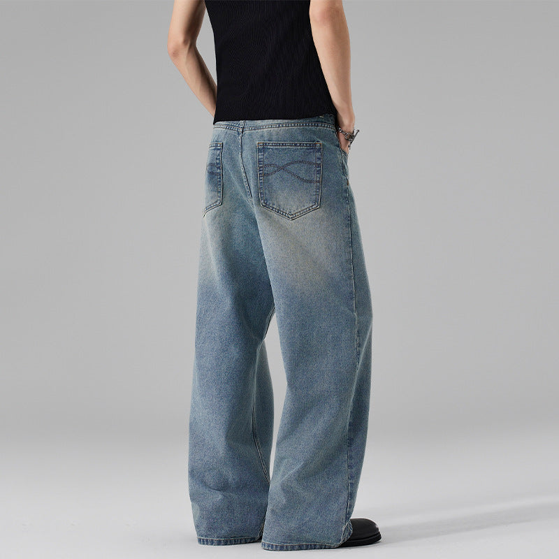 Women Ultra Wide Floor-Length Denim Palazzo Pants with Sculptural Width and Soft Bleach Accents Mune Fashion