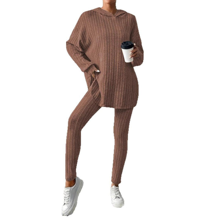 Women's Ribbed Lounge Set in Knit with Oversized Hoodie and High-Waist Leggings Mune Fashion