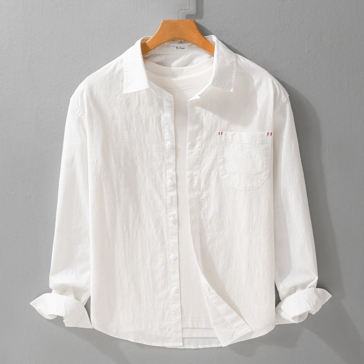 Men's layering shirt in overshirt style made of cotton-linen with Kent collar and applied round pocket Mune Fashion