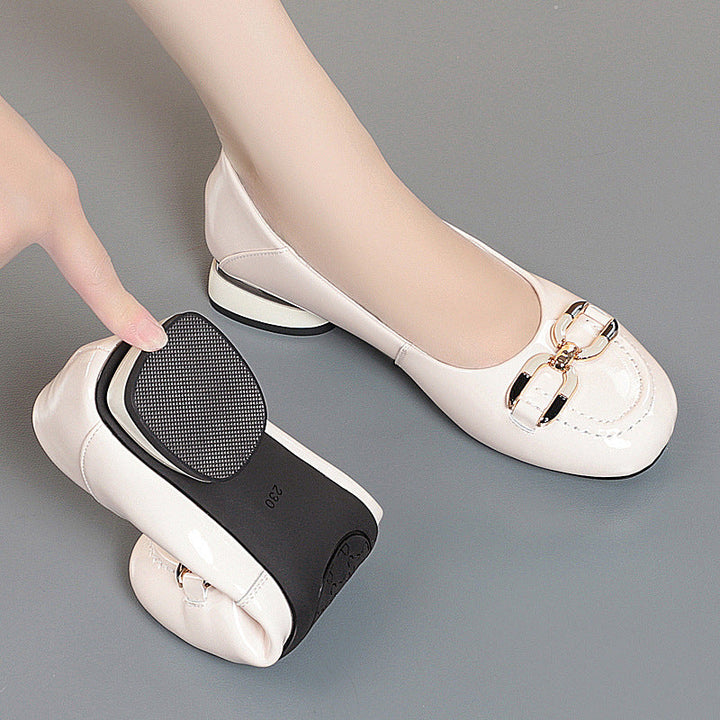 Elegant Women's Ballet Flats with Chain Detail and Block Heel
