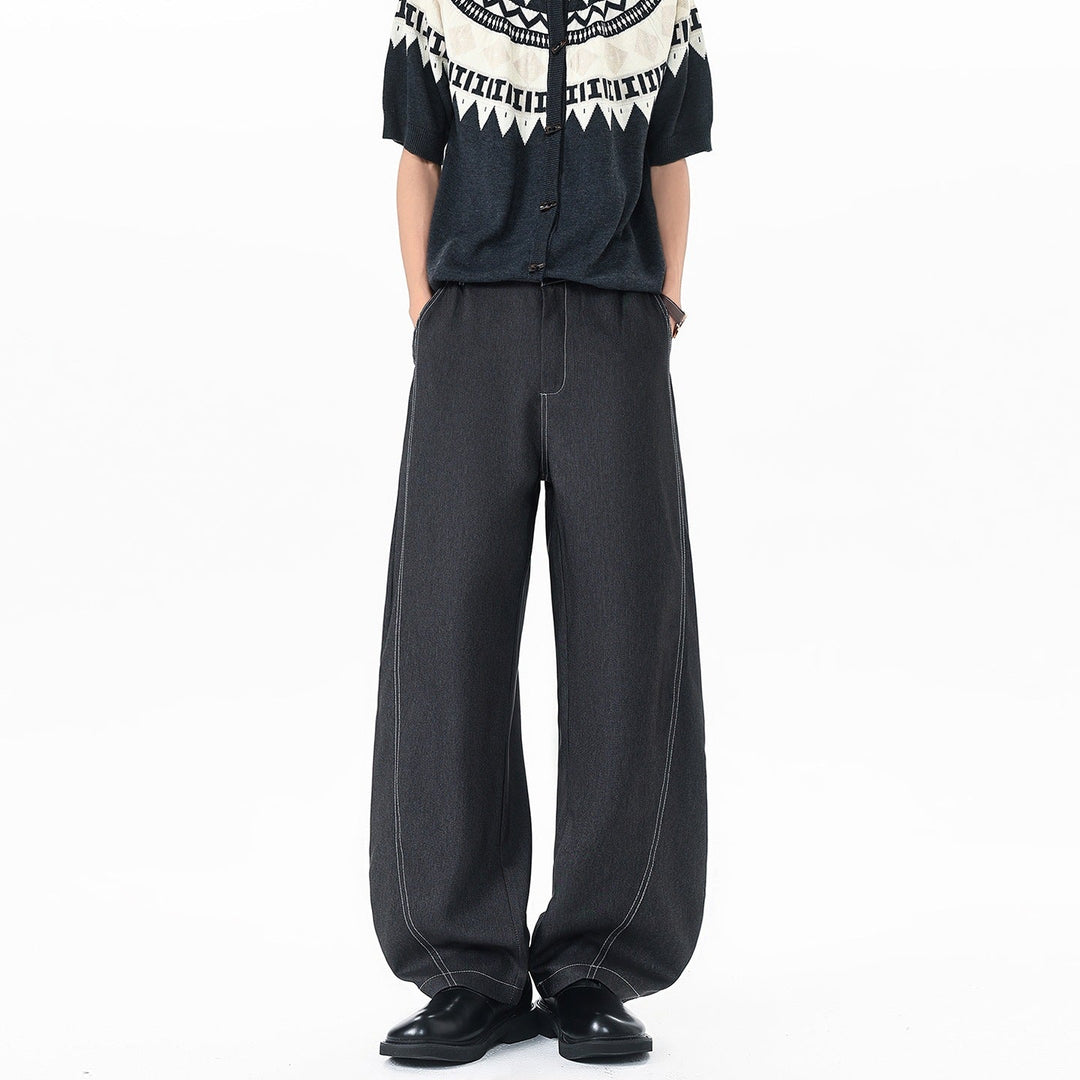 Men's Asymmetrical Two-Layer Jeans Pants with a Shorts and a Wide-Leg Side Mune Fashion