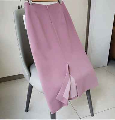 Women's tailored midi skirt with back slit, figure-flattering darts, and concealed zipper Mune Fashion