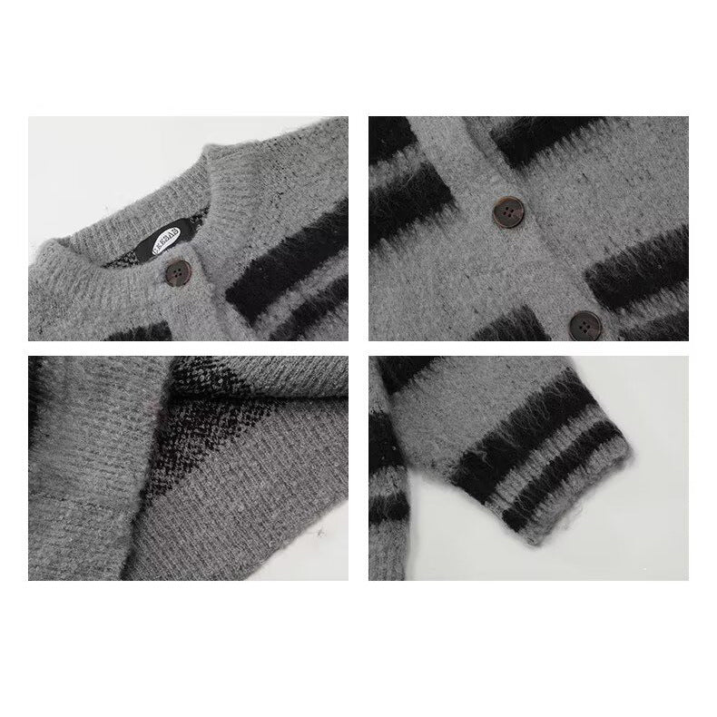 Women Cozy Knit Cardigan with Stripes Mune Fashion